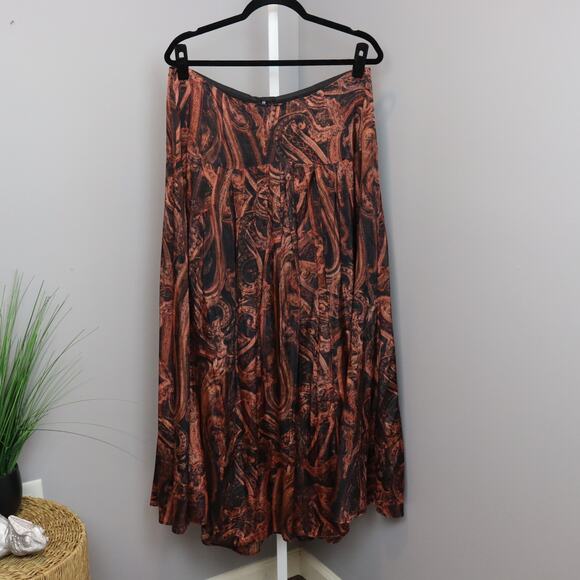 Peruvian Connection Abstract Maxi Skirt Brown Rust Print Size 12 NWT - Picture 1 of 3
